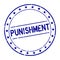 Grunge blue punishment word with star icon round rubber stamp on white background