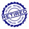 Grunge blue retired word round rubber stamp on white background