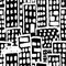 Grunge buildings hand drawn black and white pattern seamless