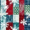 Grunge Christmas snowflake red blue white cottage style background pattern. Festive distress cloth effect for cozy