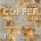Grunge coffee themed collage with typographical elements and textured background.