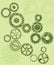 Grunge cogs / gears on a green background