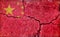 Grunge country flag illustration cracked concrete background / China