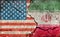 Grunge country flag illustration cracked concrete background / USA vs Iran Political or economic conflict