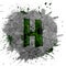 Grunge cracked stone ink splash letter H, isolated design element, deep green alphabet