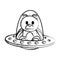 Grunge cute bear teddy inside ufo technology