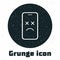 Grunge Dead mobile icon isolated on white background. Deceased digital device emoji symbol. Corpse smartphone showing
