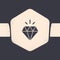 Grunge Diamond icon isolated on grey background. Jewelry symbol. Gem stone. Monochrome vintage drawing. Vector