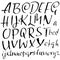 Grunge distress font. Modern dry brush ink letters. Handwritten alphabet. Vector illustration.