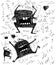 Grunge dreadful horrible monster fun character hand drawn monochrome design