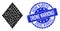 Grunge Drone Warning! Round Seal Stamp and Recursive Filled Rhombus Icon Mosaic