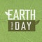 Grunge Earth Day Logo on green leaf veins texture.