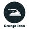 Grunge Electric iron icon isolated on white background. Steam iron. Monochrome vintage drawing. Vector