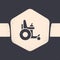 Grunge Electric wheelchair for disabled people icon isolated on grey background. Mobility scooter icon. Monochrome
