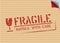 Grunge Fragile sign stamp on carton box for logistics or cargo. Vector illustration