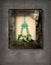 Grunge frame with doves and Eiffel Tower