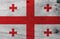 Grunge Georgia flag texture, White rectangle, with a large red cross. four Bolnur-Katskhuri crosses on four corners.