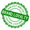 Grunge green brand loyalty word round rubber stamp on white background