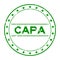 Grunge green CAPA abbreviation of corrective action and preventive action word round rubber stamp on white background