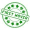 Grunge green first mover word with star icon round rubber stamp on white background