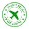 Grunge green flight delay word with airplane icon round rubber stamp on white background