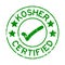 Grunge green kosher certified word with mark icon round rubber stamp on white background