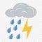 Grunge grey cloud with lightning and rain icon. Cartoon illustration of clouds with lightning and rain vector icon for web.