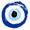 Grunge hand drawn Turkish evil eye. Mandala greek evil eye. Symbol of protection in Turkey, Greese, Cyprus. Blue Turkish Fatima`s
