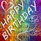 Grunge happy birthday billboard in rainbow layout with heart and doodle flower