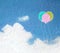 Grunge image of blue sky with clouds and colorful balloon.Colorful balloons banner background.