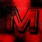 Grunge letter M alphabet, aged dirty grungy typography, red color on black surface, street wall art background