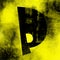 Grunge letter P alphabet, aged dirty grungy typography, black color on yellow surface, street wall art background