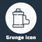 Grunge line Camera vintage film roll cartridge icon isolated on grey background. 35mm film canister. Filmstrip