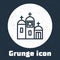 Grunge line Church building icon isolated on grey background. Christian Church. Religion of church. Monochrome vintage
