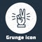 Grunge line Hand showing two finger icon isolated on grey background. Victory hand sign. Monochrome vintage drawing