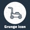 Grunge line Lawn mower icon isolated on grey background. Lawn mower cutting grass. Monochrome vintage drawing. Vector