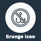 Grunge line No fishing icon isolated on grey background. Prohibition sign. Monochrome vintage drawing. Vector