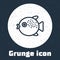 Grunge line Puffer fish icon isolated on grey background. Fugu fish japanese puffer fish. Monochrome vintage drawing