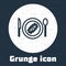 Grunge line Served cucumber on a plate icon isolated on grey background. Marine food. Monochrome vintage drawing. Vector