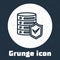 Grunge line Server with shield icon isolated on grey background. Protection against attacks. Network firewall, router