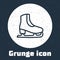 Grunge line Skates icon isolated on grey background. Ice skate shoes icon. Sport boots with blades. Monochrome vintage