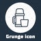 Grunge line Thermos container and cup icon isolated on grey background. Thermo flask icon. Camping and hiking equipment
