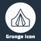 Grunge line Tourist tent icon isolated on grey background. Camping symbol. Monochrome vintage drawing. Vector