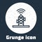 Grunge line Wireless antenna icon isolated on grey background. Technology and network signal radio antenna. Monochrome
