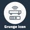 Grunge line Wireless multimedia and TV box receiver and player with remote controller icon isolated on grey background
