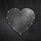 Grunge metallic love heart on mesh