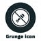 Grunge Mute microphone icon isolated on white background. Microphone audio muted. Monochrome vintage drawing. Vector