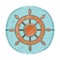 Grunge nautical emblem. Hand drawn sea wheel