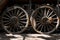 Grunge old steam locomotive wheels