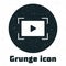 Grunge Online play video icon isolated on white background. Film strip with play sign. Monochrome vintage drawing